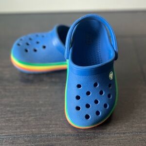 Kids Blue CROCS with Rainbow Stripe